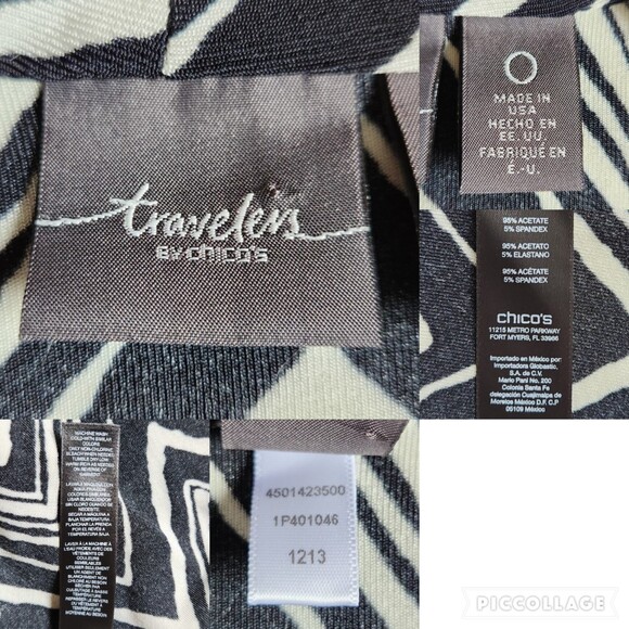 Travelers by Chico's black white chevron print open front cardigan vanity sz 0 - Picture 10 of 10